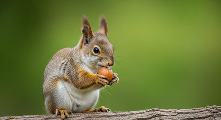 Eurasian red squirrel (Sciurus vulgaris) eating a nutの素材