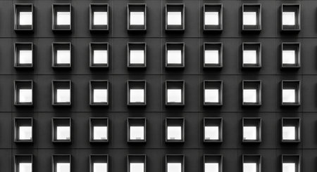 Abstract background of black and white square windows. 3d render illustrationの素材