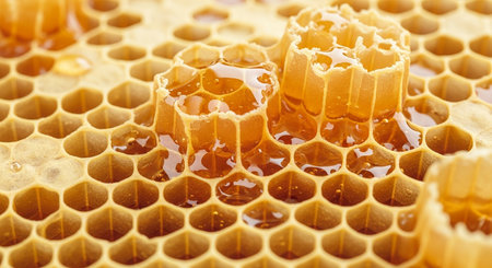 Honeycomb with honey close-up. Selective focus.の素材