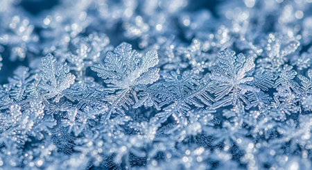 Snowflakes on a blue background. Macro photo of snowflakes.の素材