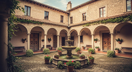 Courtyard of the Monastery of Santa Maria Assunta in Tuscany, Italyの素材
