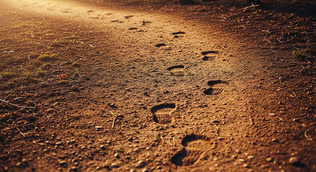 Footprints on the ground. Footprints on the ground in the forest.の素材