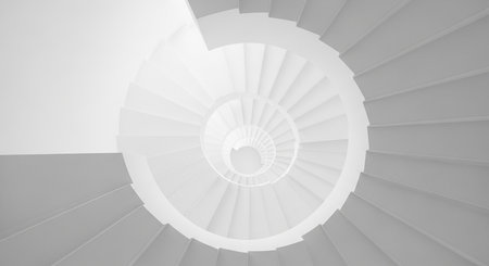 White spiral staircase. Spiral staircase. 3d rendering. Spiral stairsの素材
