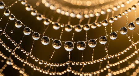 spider web with dew drops close-up macro photo backgroundの素材