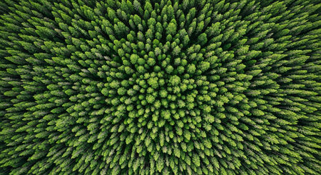 Aerial view of green coniferous forest. Top view.の素材