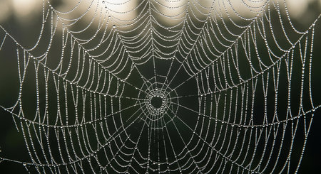 spider web with dewdrops on the background of natureの素材