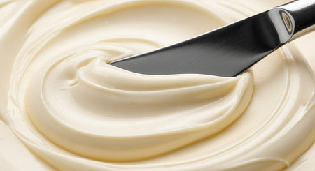 close up of mayonnaise with a knife on it, macroの素材