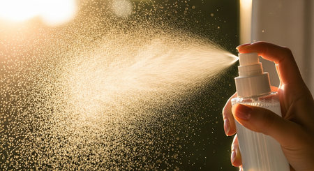 Spray bottle with hand sanitizer on blurred background, closeupの素材