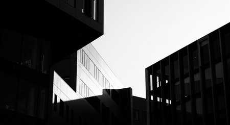 Abstract fragment of contemporary architecture. Residential modern building. Black and white.の素材