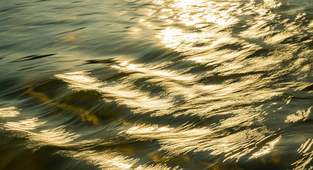 abstract background of water surface with ripples and reflections of sunlightの素材