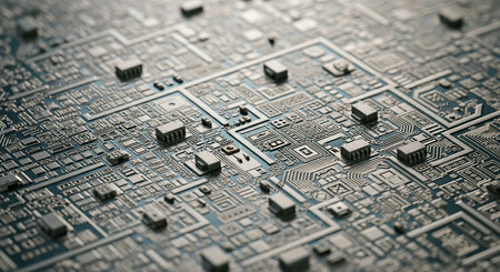 Close-up of electronic circuit board. Technology concept. 3D Renderingの素材