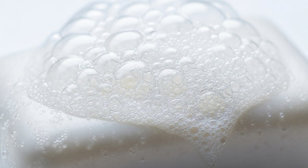 Soap foam close-up macro photography. Shallow depth of fieldの素材
