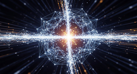 Abstract 3D rendering of network connection structure. Futuristic background.の素材