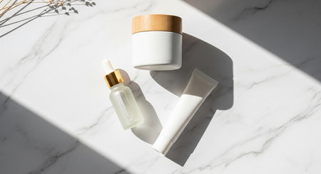 cosmetic bottle containers with natural skincare healthcare mockupleの素材