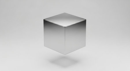 3d rendering of a metallic cube in white background, computer generated imagesの素材