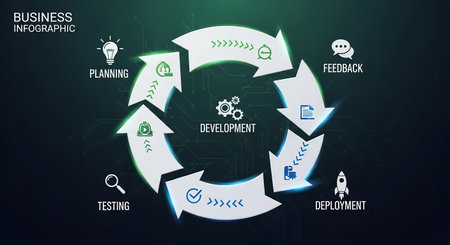 Business, innovation, planning and strategy concept. Infographic with iconsの素材