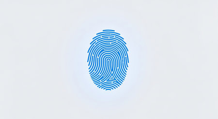 Fingerprint scan on white background. Biometric identity concept.の素材