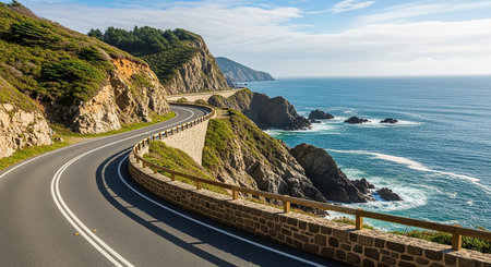 Road along the Pacific Ocean, California, United States of America.の素材