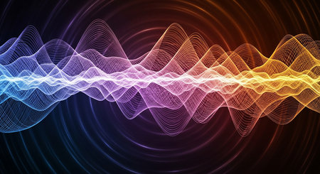 Glowing abstract wave, magic energy and light motion background. Vector illustrationの素材