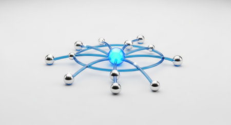 3d illustration of blue atom over white background, computer generated imagesの素材