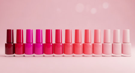 Nail polish bottles on a pink background. 3d rendering.の素材