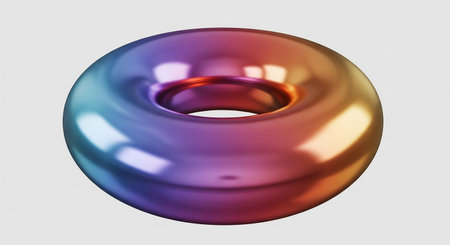 3d render of ring with multicolored reflection on white backgroundの素材