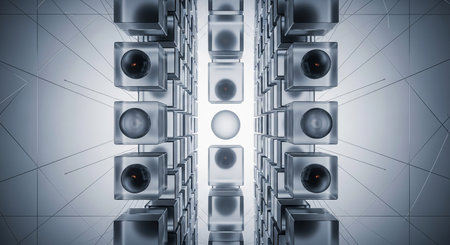 3d rendering of a big data center with lots of server racksの素材