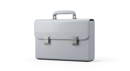Silver briefcase on a white background. 3d rendering. Computer digital drawing.の素材