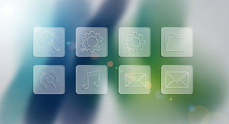 Digital composite of Interface icons against blurred background with bokeh effectの素材