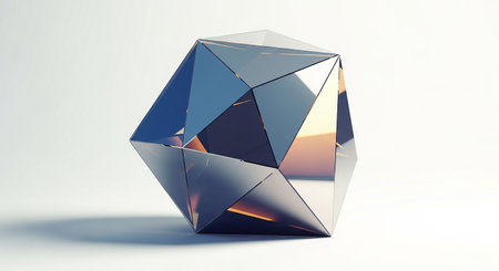 3d render of abstract low poly crystal object on white background.の素材