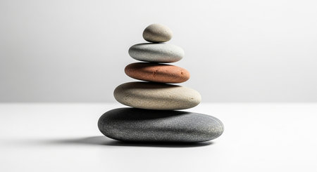 Pyramid of zen stones on white background. 3d illustrationの素材
