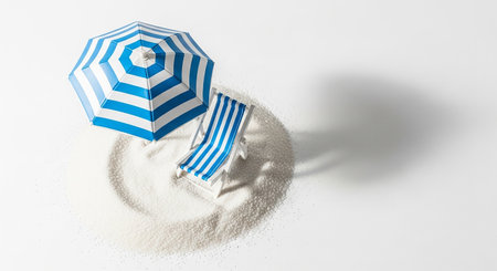 Beach umbrella and sand on a white background. 3d renderingの素材