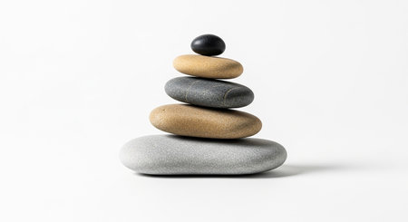 Stack of zen stones isolated on white background. 3d illustrationの素材