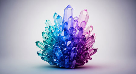 Colorful crystals on a white background. 3d rendering, 3d illustration.の素材