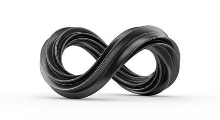 Black infinity symbol isolated on white background. Computer generated 3D illustration.の素材