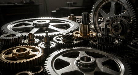 Cogwheels and gears on the background of the mechanism.の素材