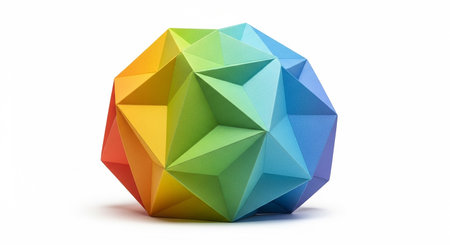 Colorful origami ball isolated on white background. 3D illustration.の素材