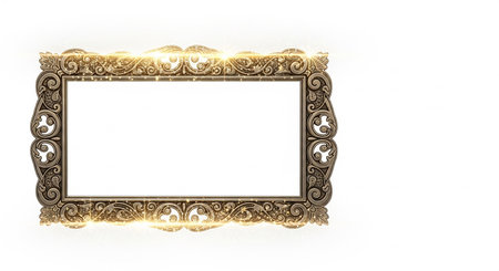 Gold picture frame isolated on white background. 3d render illustration.の素材