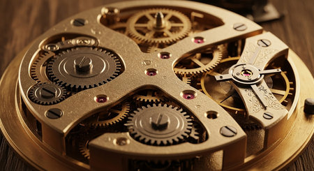 clockwork old mechanical watch, closeup of gears and cogsの素材