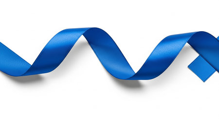 close up of  a blue ribbon on white background with clipping pathの素材
