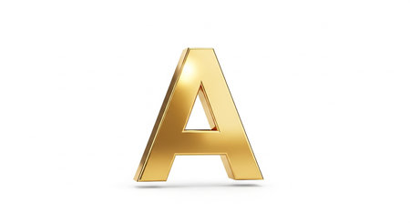3D font A in gold isolated on white background, computer generated imagesの素材