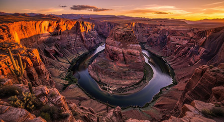 Horseshoe Bend at sunset, Page, Arizona, USAの素材