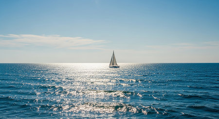 Sailing yacht in the sea on a sunny day. Panoramic viewの素材
