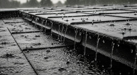 Rain drops on the roof of a house. Raindrops on the roof.の素材