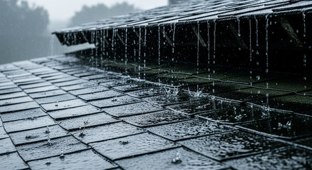 Rain on the roof of the house. Raindrops on the roof.の素材
