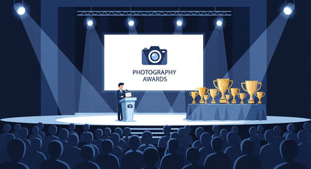 Vector illustration of a podium with a speaker at the conference hall.の素材