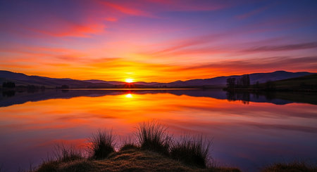 Sunset over a lake in the highlands of New Zealand.の素材