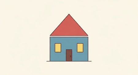 Illustration of a small house with a red roof on a white backgroundの素材