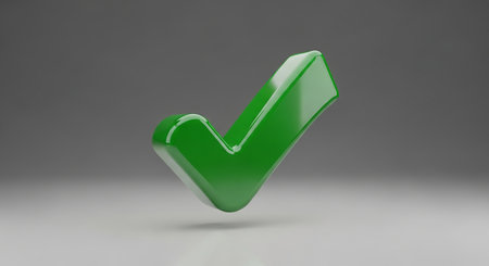 Green Tick 3d render glossy textured icon isolated on gray backgroundの素材