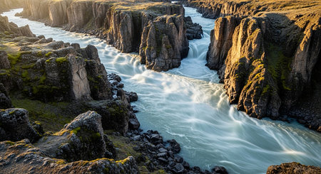 Long exposure of a river flowing through the Giant's Causeway in Northern Irelandの素材